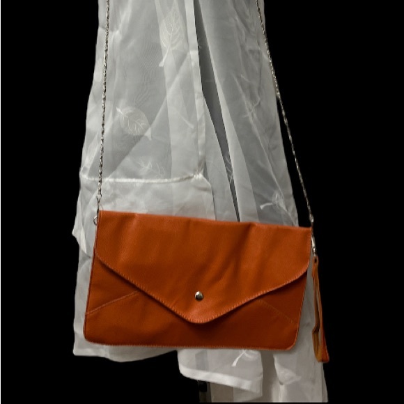Crossbody Button Bag With Chain and wristlet. Single pouch. Burnt Orange. - Picture 2 of 7